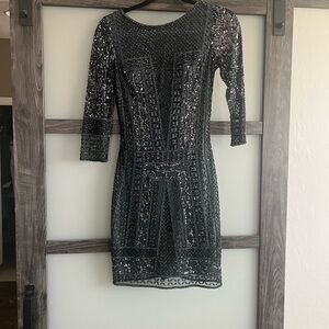 Scala Black Sequin Long Sleeve Sheath Dress